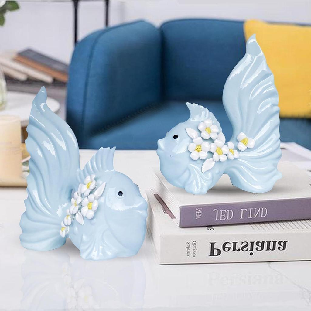 Modern Minimalist Sky Love Fish Art Figures | Beautiful Home Decor- (Set of 2 Pcs , Sky) Latest