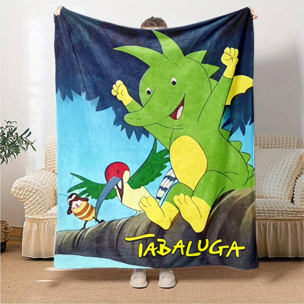 Tabaluga Cartoon Green Dragon Print Flannel Throw Blanket Soft Cozy Blanket for Sofa Bedroom Children Gift