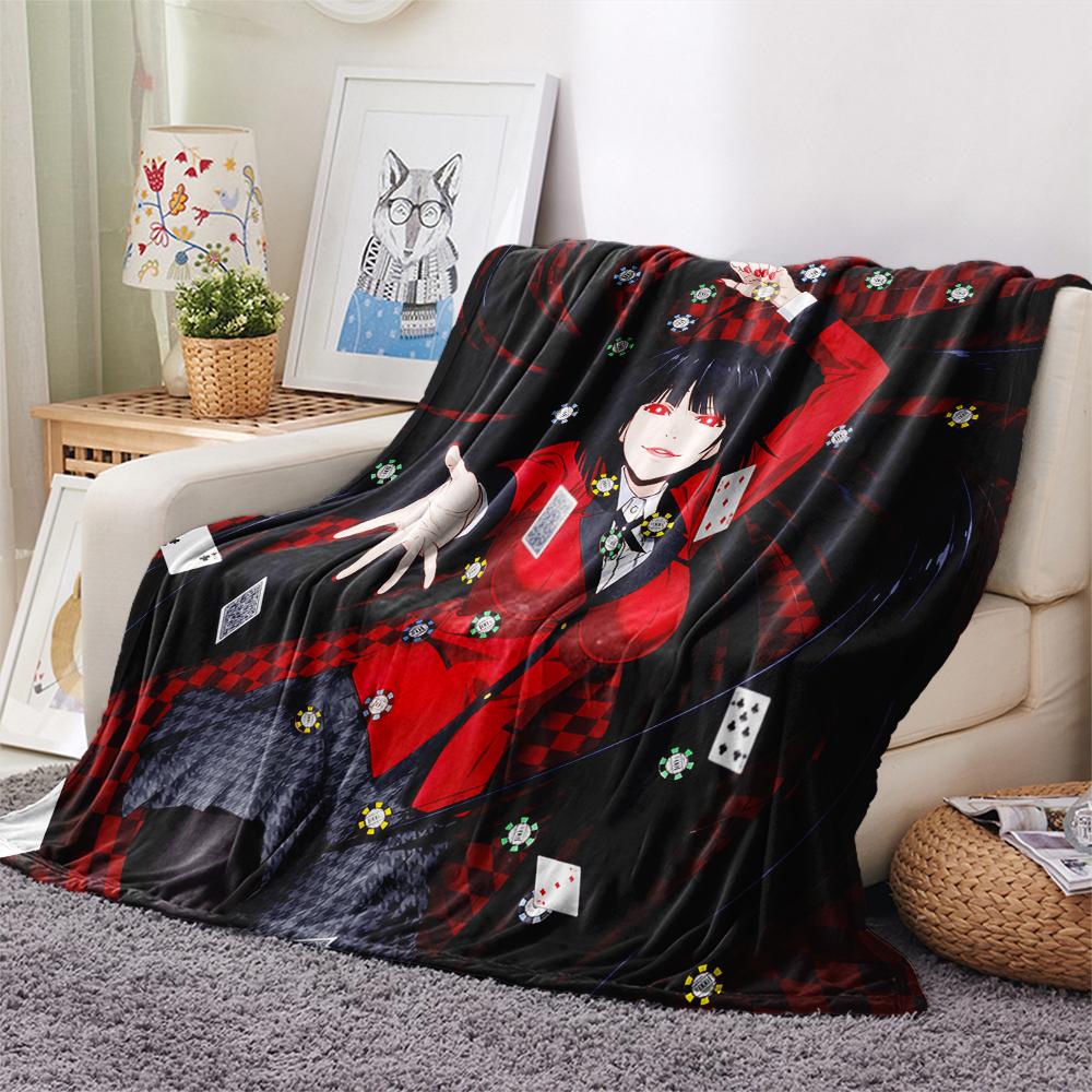 1Pc Kakegurui Print Flannel Blanket, High quality Comfortable for All Seasons, Home Decor, Warmth and Comfort, Perfect for Christmas Gifts