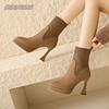 Fashion High-heeled Short Boots Spring and Autumn Pointed Toe Elastic Stocking Ankle Boots for Women Splicing Slip On Botas Femininas