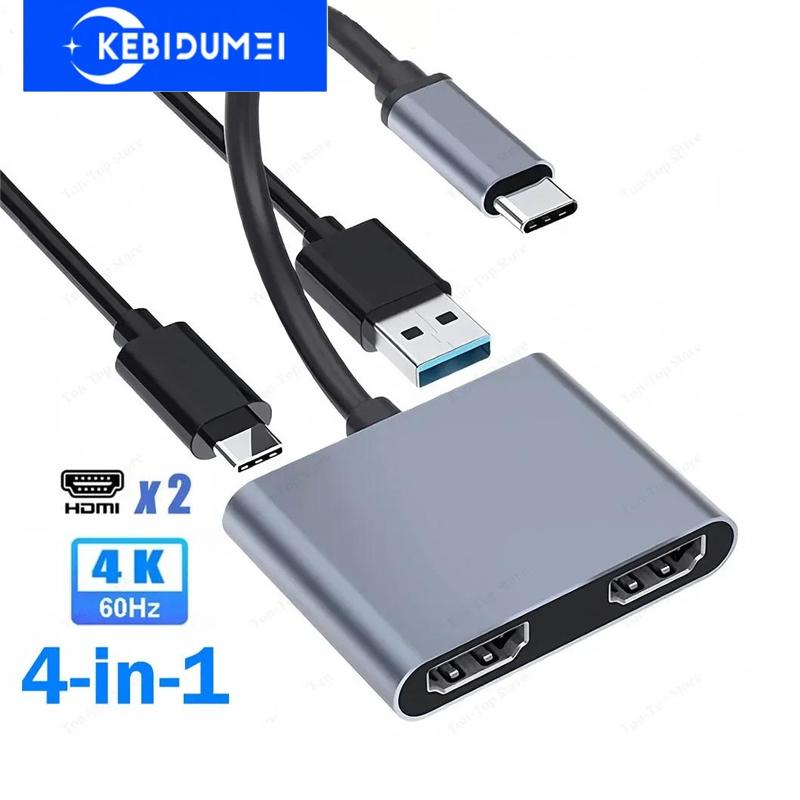 Док-станция USB C 4-в-1 Адаптер с двумя HDMI 4K@60Hz USB 3.0 HUB Адаптер-разветвитель Type C на HDMI USB C OTG Для ноутбука Macbook