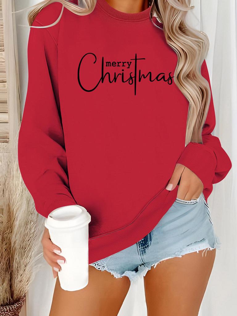 Women's Christmas Print Long-Sleeve Round Neck Pullover Sweater