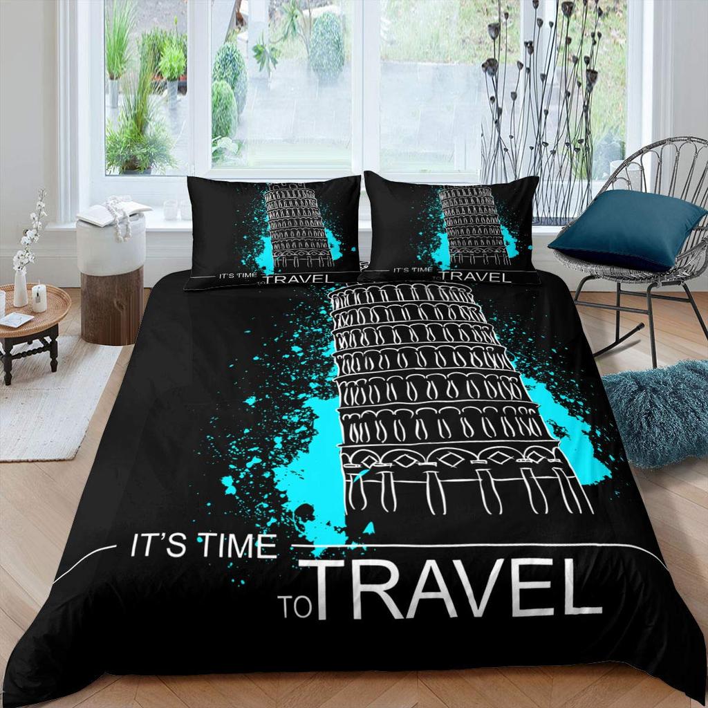 Пододеяльник с изображением Пизанской башни, комплект постельного белья с изображением Парижской башни, пододеяльник с изображением Голубого неба, винтажная башня с 2 наволочками, 3 шт. постельного белья