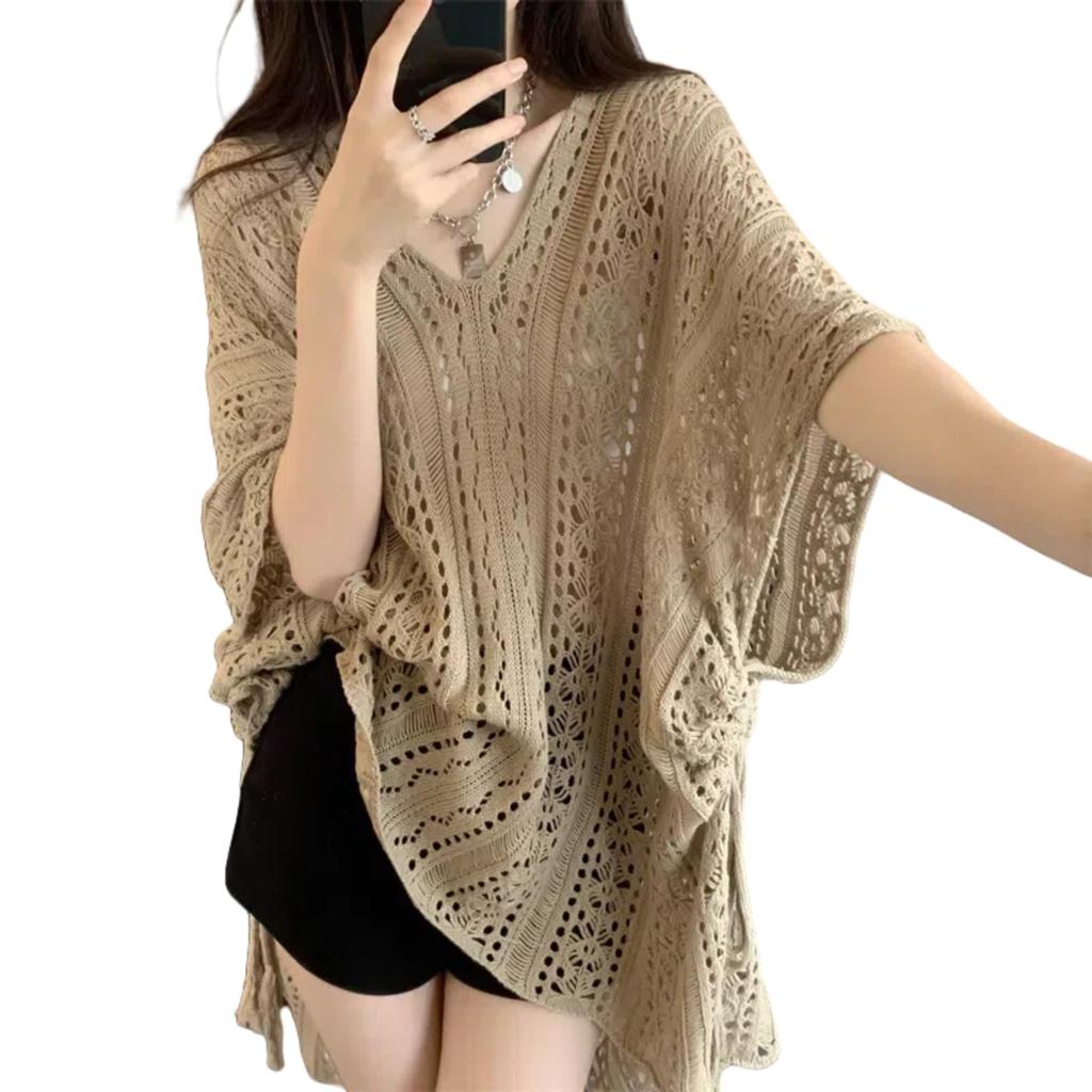 Tops Summer Summer Sweater Knit Short Sleeve Openwork Summer Clothes Summer Knit Rib Knit Short Sleeve Pretty Long Sleeve Knit Cardigan Outerwear