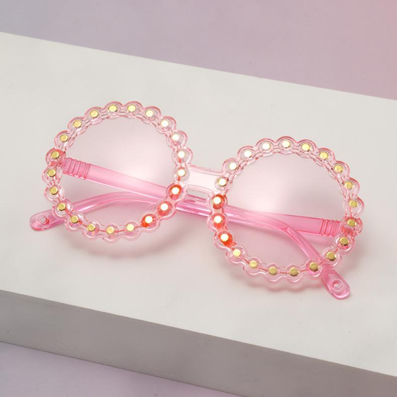 Kids Pearl Scallop Round Sunglasses Colorful Transparent Frame UV Protection Cute Shades For Girls Party KJ183