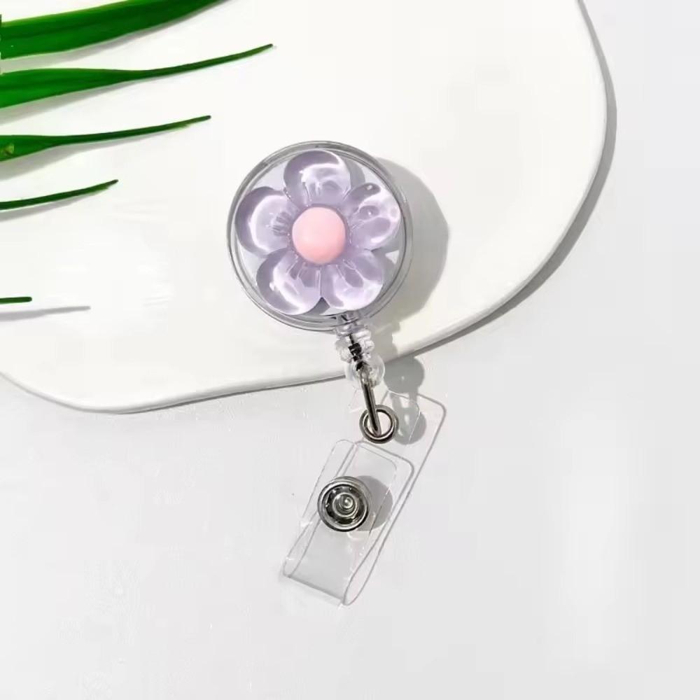 Cute Floral Badge Reel Retractable ID Card Badge Holder Clip Worker ID Card Pull Buckle For Women