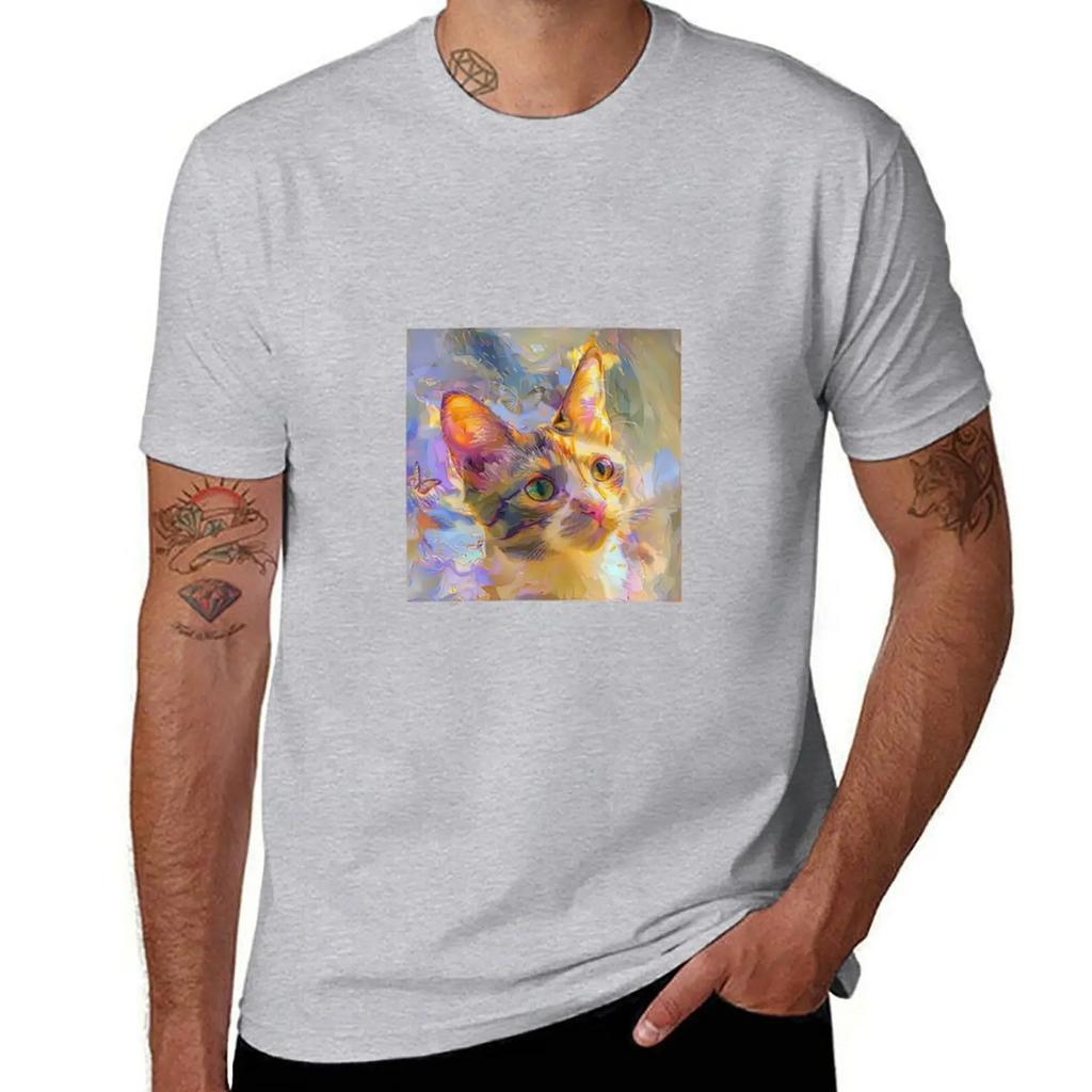 An Oil Painting Of A Cat TShirt boys whites sweat customs design your own mens big and tall t shirts