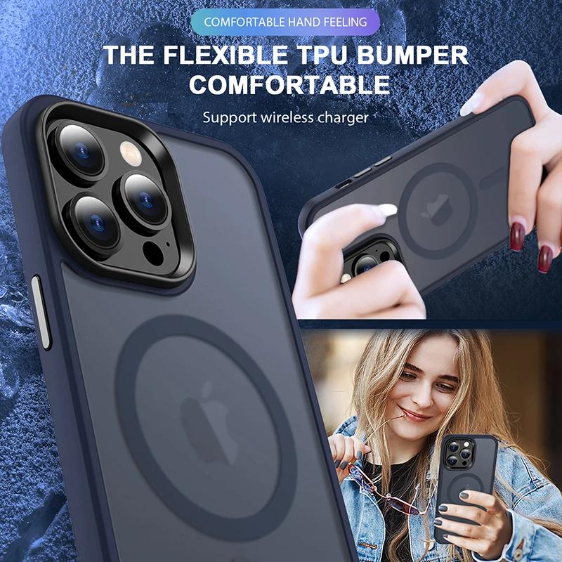 Магнитный защитный чехол для Magsafe с беспроводной зарядкой для iPhone 15 14 Plus 13 12 11 Pro Max, матовый противоударный бампер, жесткая задняя крышка