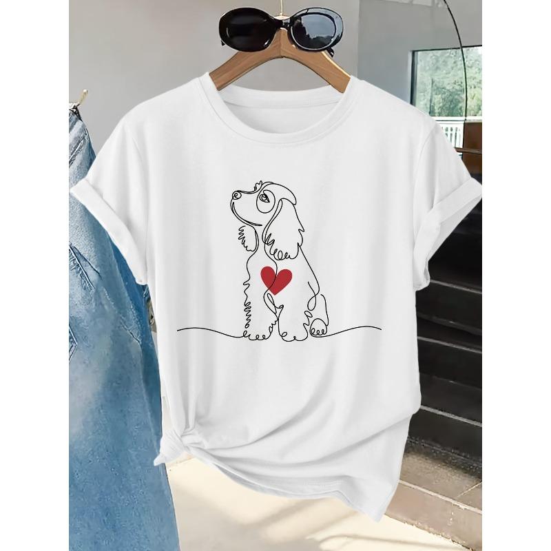Women'S Cocker Spaniel Line Art T-Shirt - Soft Breathable Short Sleeve Crew Neck Top with Cocker Spaniel Dog Print, Machine Washable