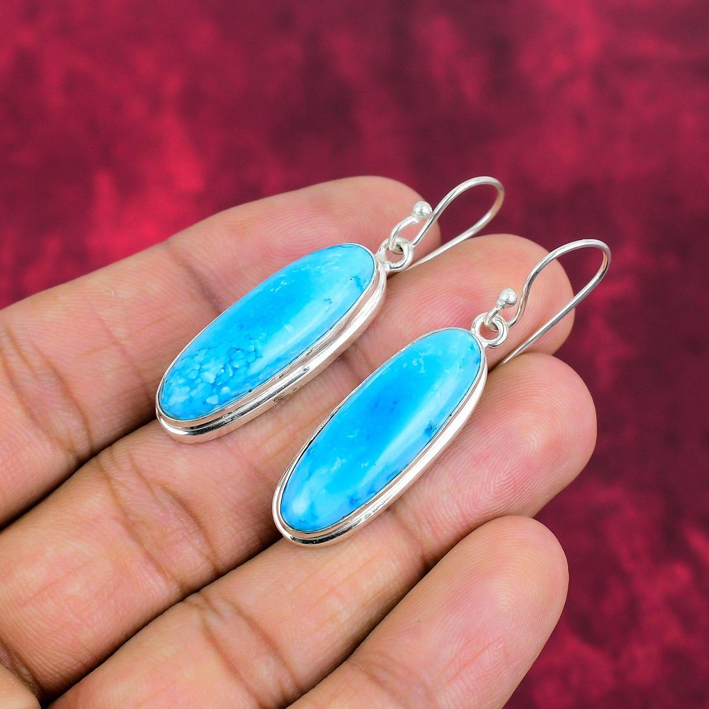 Серьги ручной работы из голубого бирюзового драгоценного камня, антикварные ювелирные серьги из стерлингового серебра 925 пробы, для подарка на помолвку
