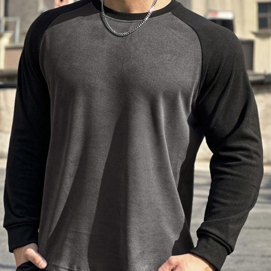 Осень-зима Мужской топ-топ облегающего кроя с о-образным вырезом в стиле пэчворк, эластичный свитер с длинными рукавами, средней длины, для фитнеса, тренировок, бега, повседневной носки, рубашка