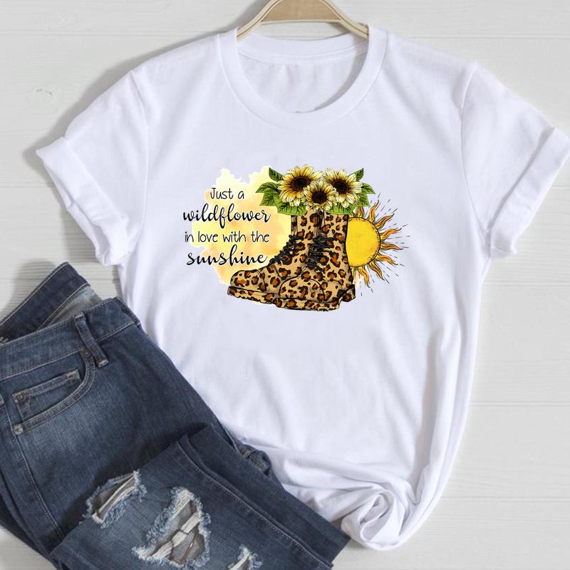 (Азиатский размер) Одежда Повседневная футболка с акварелью и цветочным принтом в стиле 90-х годов, модная футболка с коротким рукавом, женская футболка с круглым вырезом и графическим принтом