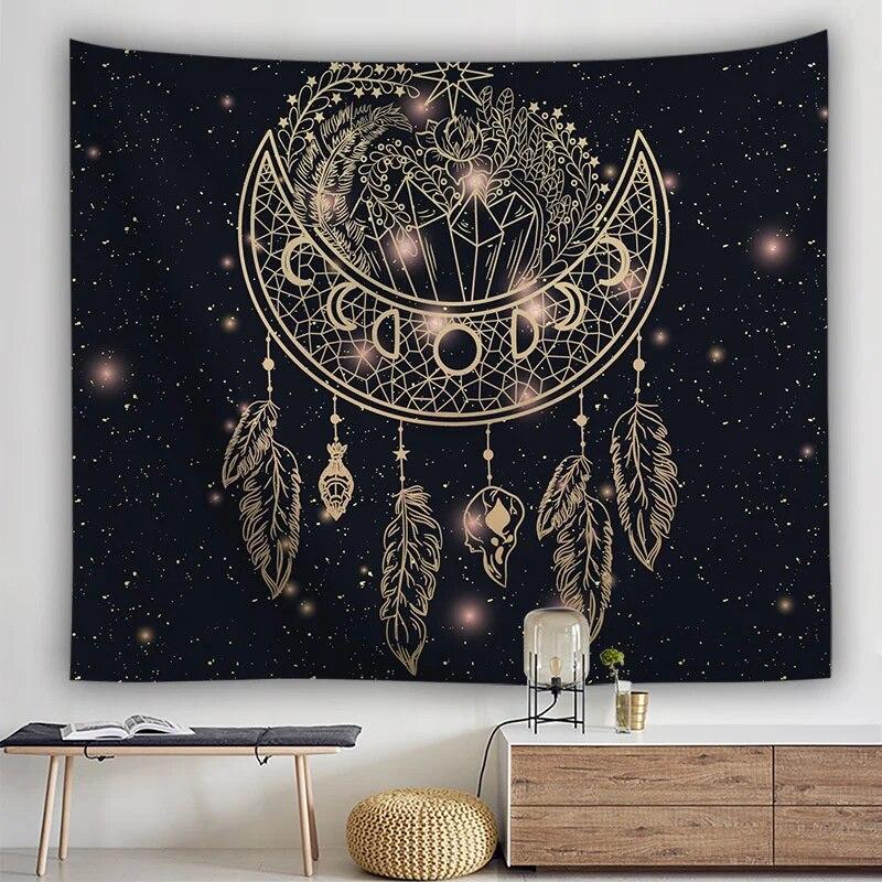 Богемный гобелен «Ловец снов» с психоделическим пером, мистический декор, настенный ковер в стиле хиппи для спальни, пляжное полотенце, домашний декор