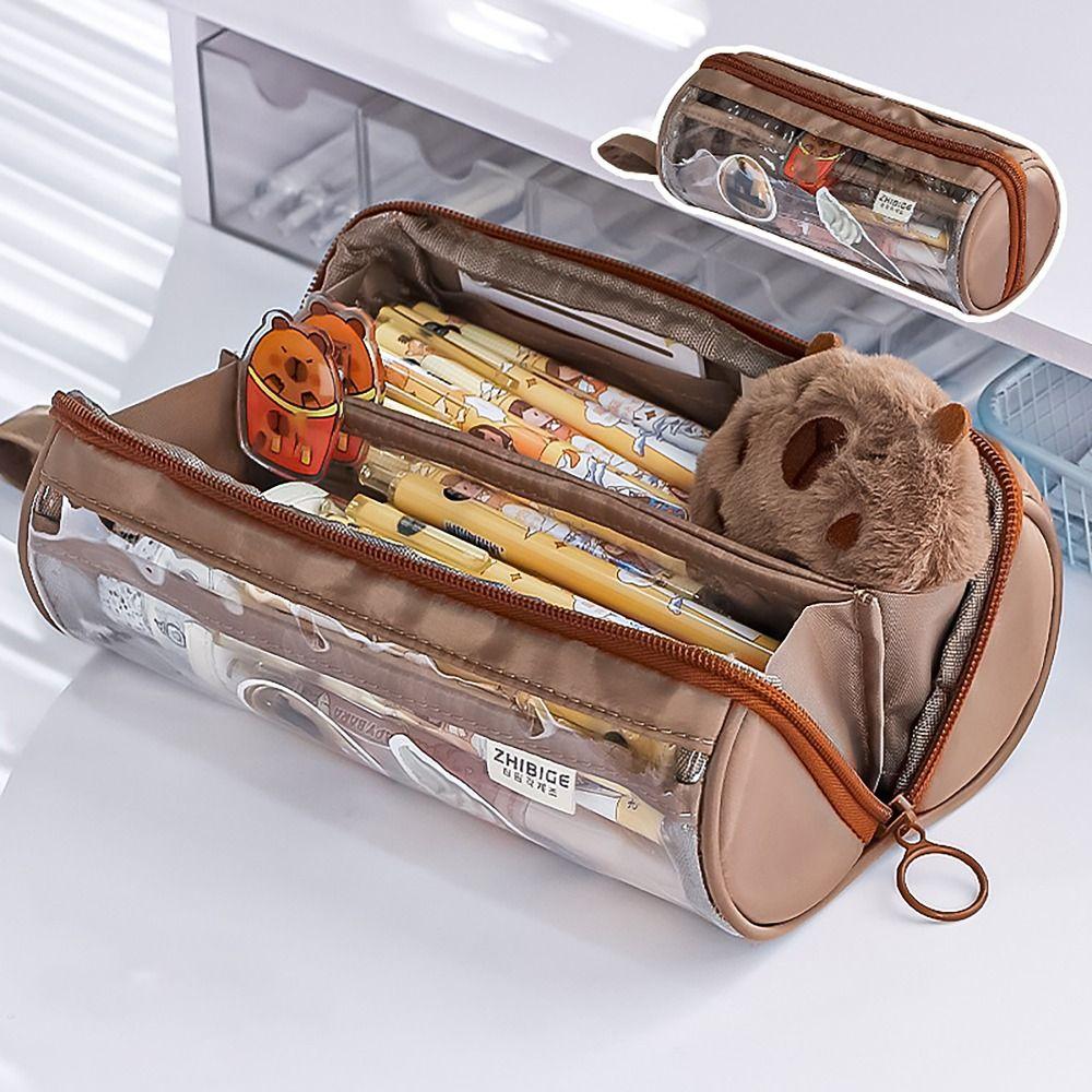 8 LAYERS Pen Bag Transparent Window Stationery Organizer Portable Pencil Case Student Gift