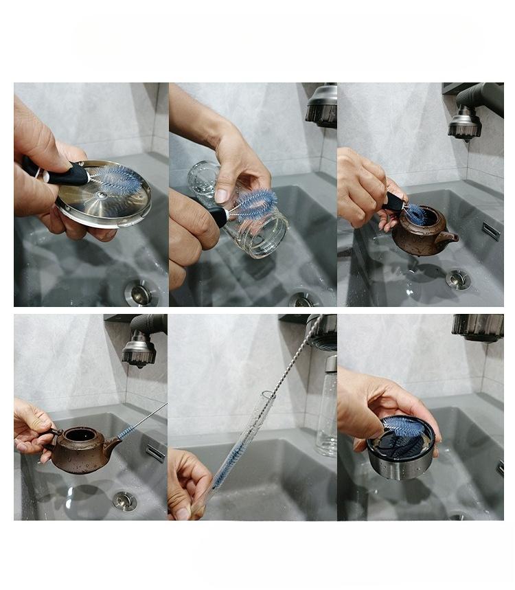 Household Stainless Steel Handle Bottle Brush, Cleaning Straw Brush Cup Brush Tool Set