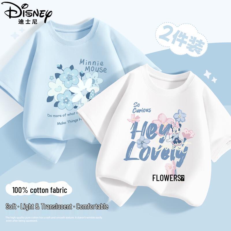Disney Детская летняя хлопковая футболка с коротким рукавом, мультяшная, 2026