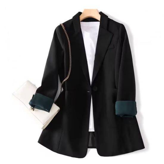 Women Suit Coat Lapel Long Sleeve Single Breasted Suit Jacket with Pockets Solid Color Loose Fit