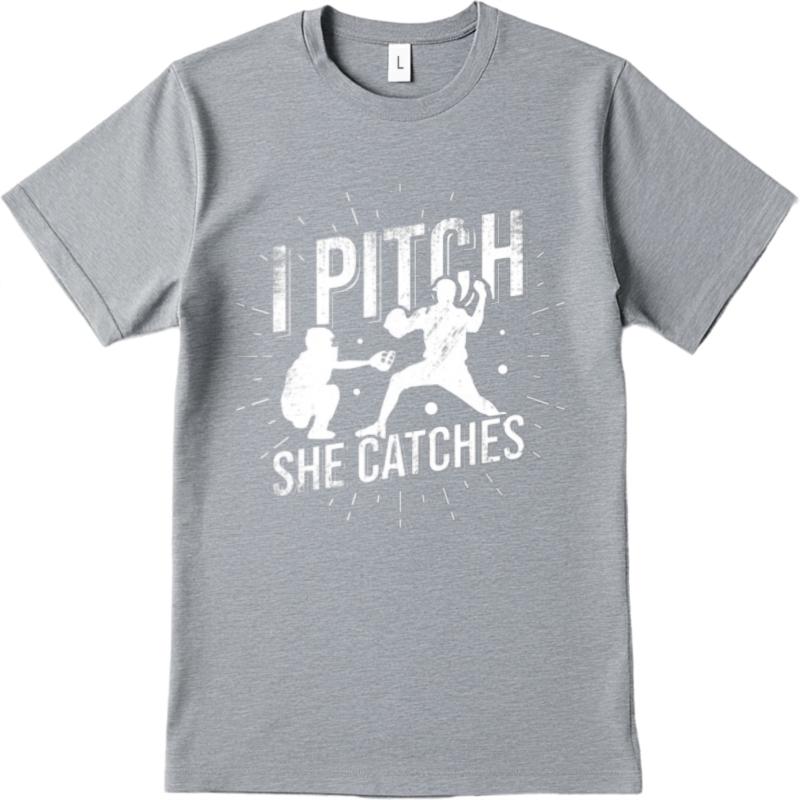 Street Wear For her O Neck tshirt Fashion I Pitch She Catches Baseball Design Minimalist Boys Tshirt male tshirt brand top tee