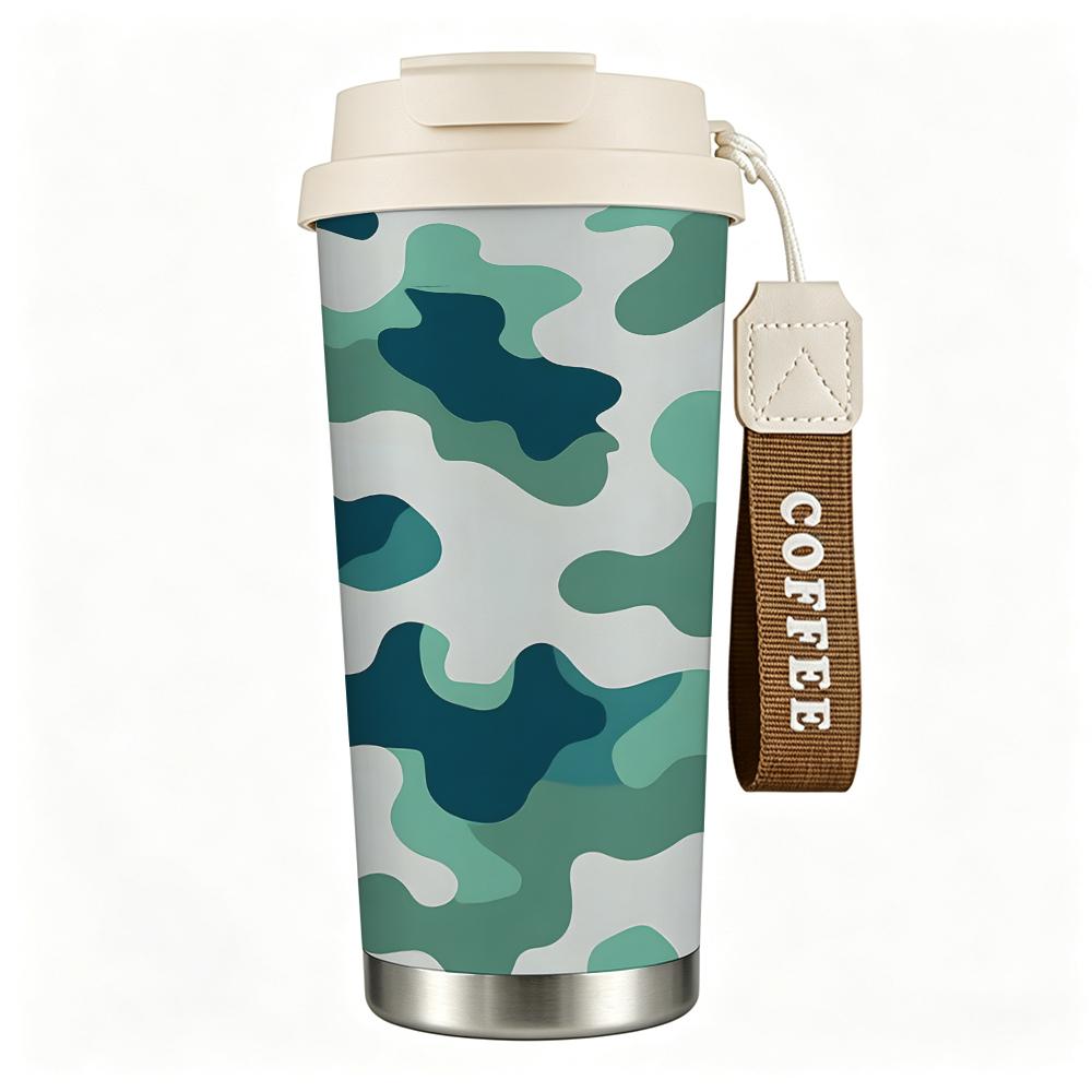 Green Camouflage Pattern Stainless Steel Insulated Coffee Tumbler Vacuum Sealed Travel Mug Leakproof Drinking Cup for Outdoor Sport