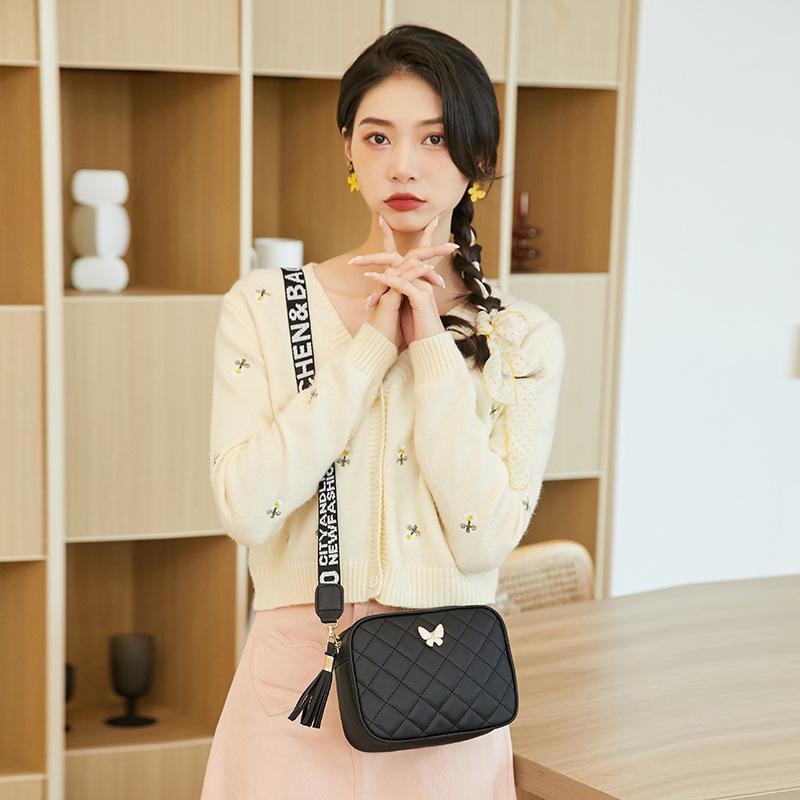 Butterfly Diamond Square Bag for Women Leather Shoulder Crossbody Bags Casual Messenger Bag