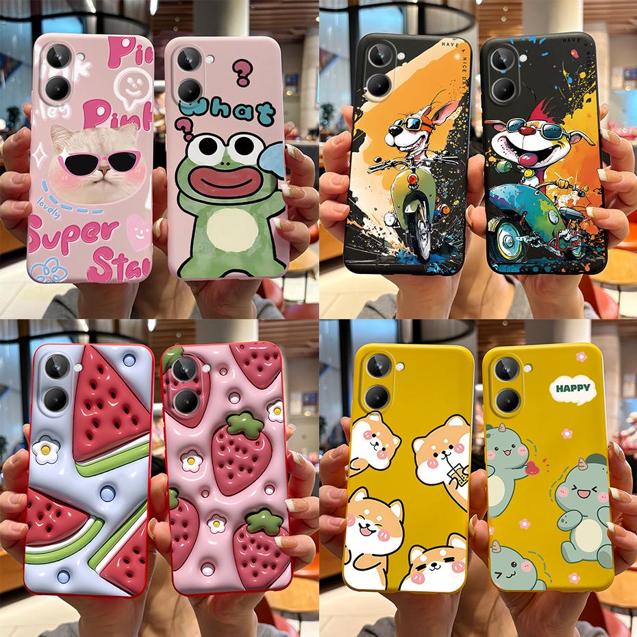 For Realme 10 4G 6.4" Soft Silicone TPU Shockproof Phone Case For Realme 10 RMX3630 Cartoon Pattern Bumper Protective Back Cover