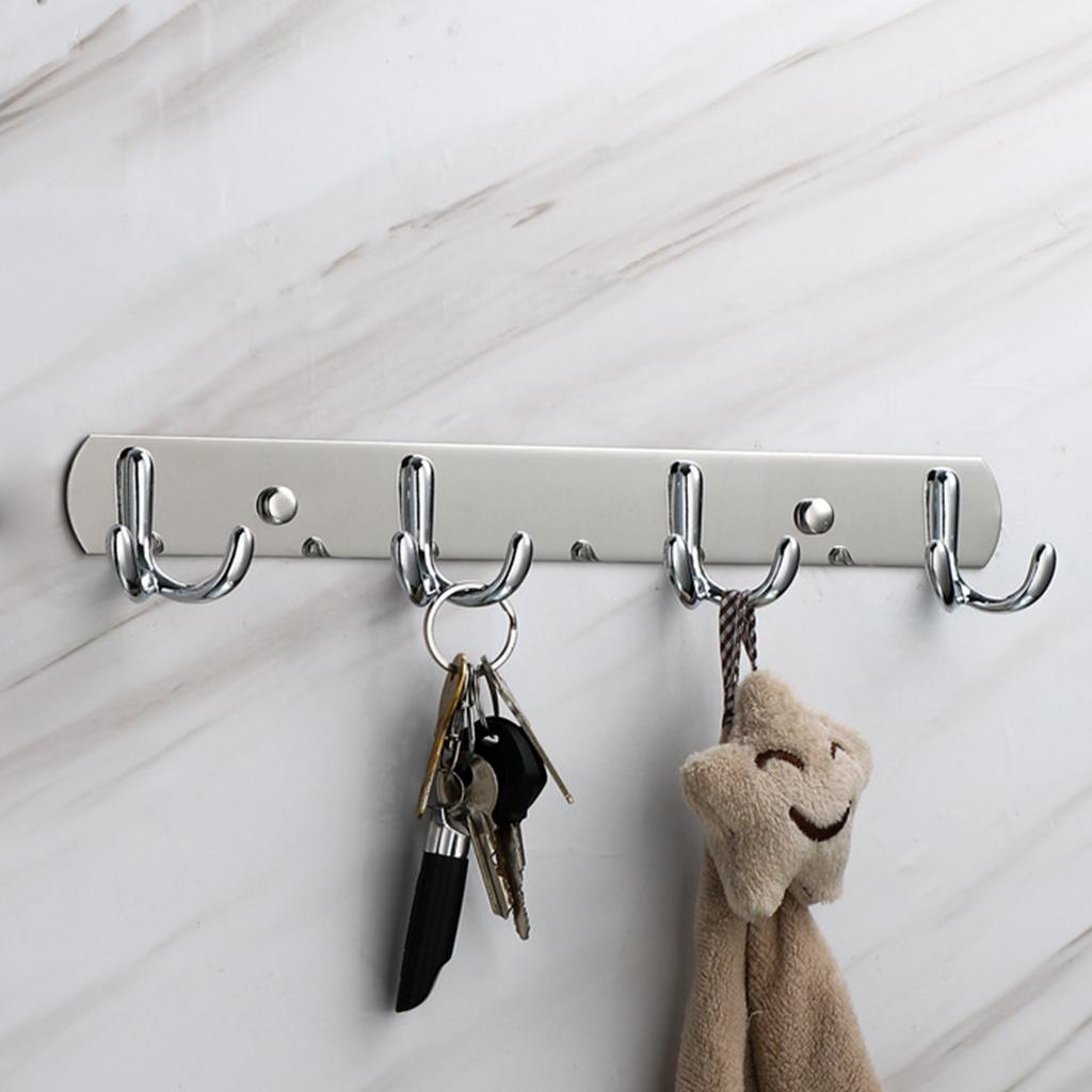 Heavy Duty Stainless Steel Wall Hook Set 4 Double Hooks Hanger Space Saving Storage For Home Office Entryway