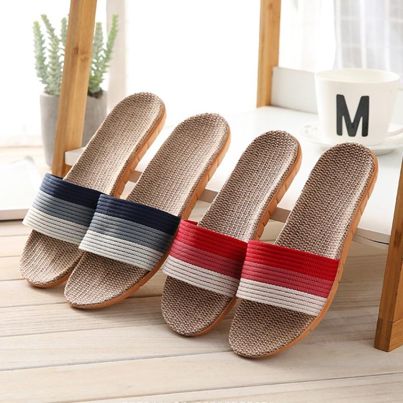 Женские летние льняные тапочки, домашние бесшумные и легкие домашние тапочки на толстой подошве и мягкой подошве, деревянные напольные тапочки для пар
