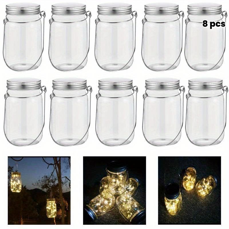 8pcs Plastic Mason Jar Set with Hooks for DIY String Lights Floral & Home Decor Dinner Parties Table Settings Outdoor Decoration