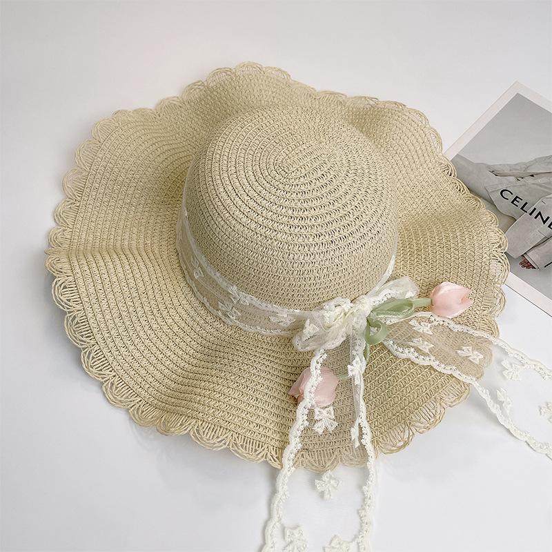 Seaside Beach Hat Lace Straw Hat Children Summer Visor Breathable Sunscreen Bucket Hat Vacation Style Straw Hat