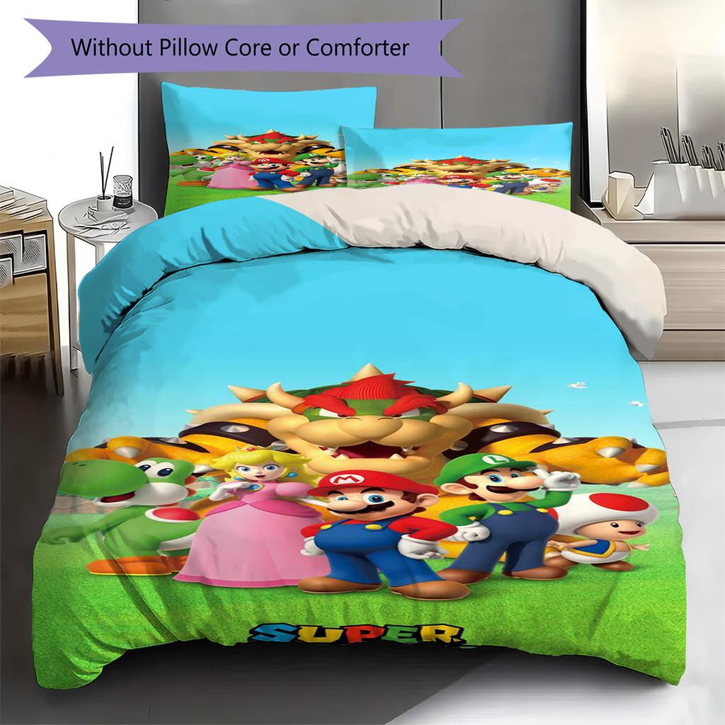 Stylish Super Mario Duvet Cover Polyester Durable Bedding Set Comforter Cover Pillowcases for Bedroom -QJY