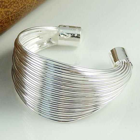 Silver Plated Adjustable Finger Wide Open Ring Multi-lines Girls Fashion Jewelry AVE