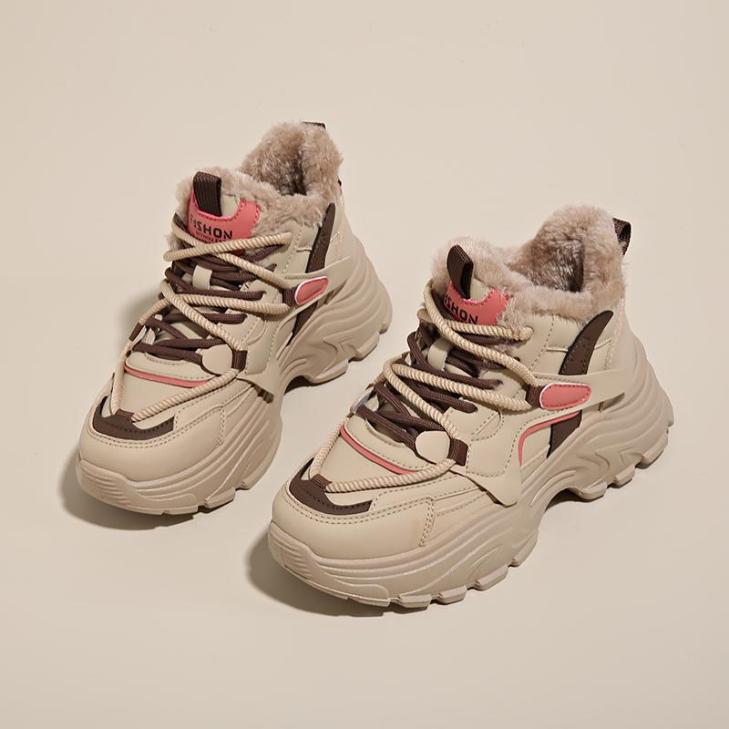 CRLAYDK Кроссовки женские на толстой подошве, на платформе, с меховой подкладкой, теплые, зимние спортивные туфли на танкетке, повседневные, для ходьбы, модные, для тенниса