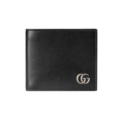GG Marmont Кошелек из кожи с двойным сложением Серебряный логотип Мужской кошелек Черный 4287260YK0N1000