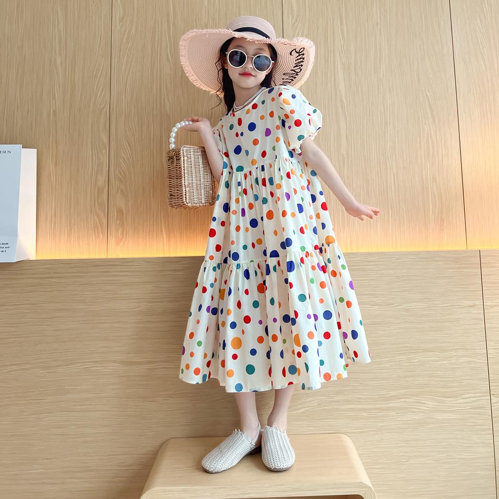 Fashion Summer Girls Dress Dot Beach Long Dress For Girl Bohemia Children Princess Loose Dresses Costume Teen 8 10 12 14 Y