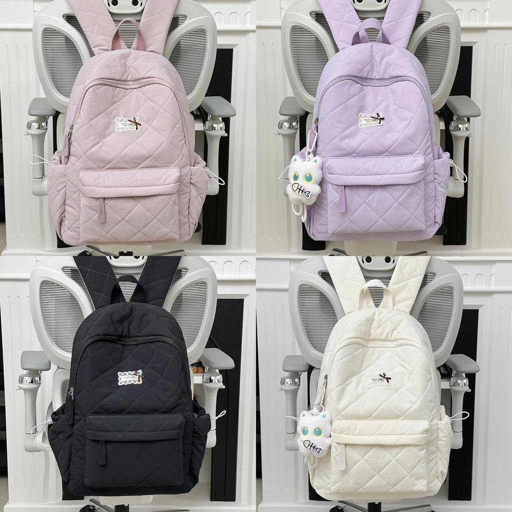 Nylon Quilted Backpack For Women With Butterfly Pattern And Lightweight Design For Daily Use