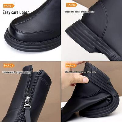 Женские ботильоны челси из натуральной кожи - Новый британский стиль 2025, зимняя бархатная подкладка, толстая подошва, стройнящий дизайн, доступны в большом размере 41