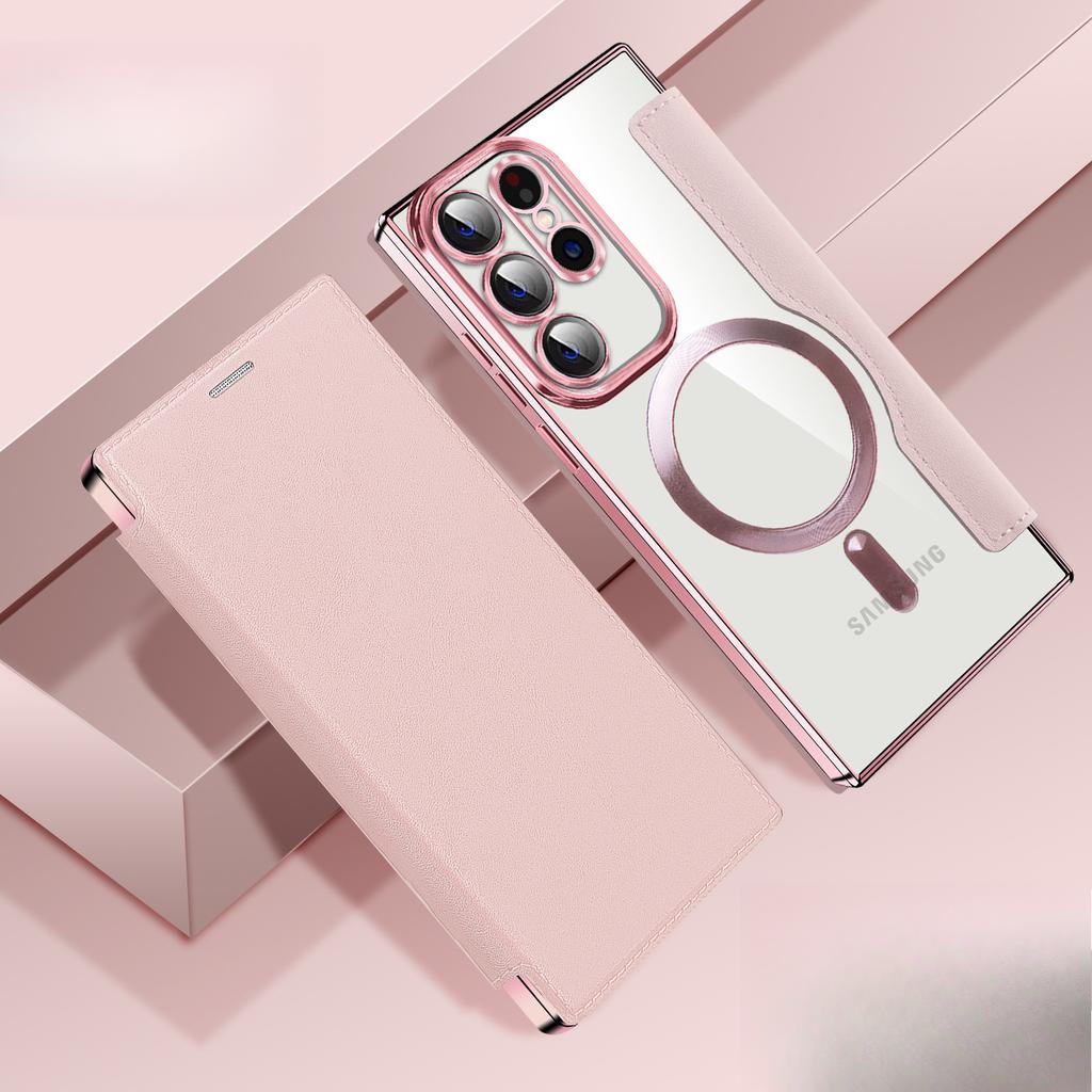 Подходит для Samsung S25Ultra Гальванизированный Магнитный Чехол-книжка Кожаный Чехол, Чехол для телефона S25EDGE, Чехол с карманом для карт и защитной пленкой для объектива