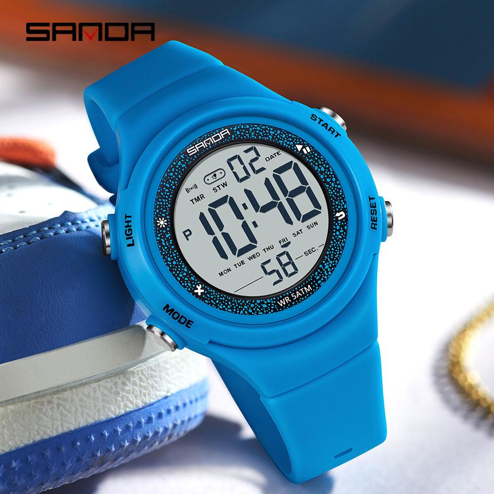 Sanda 6372 Brand Trendy Men Led Electron Watch Soft Tpu Strap Big Screen Led Digital Waterproof Alarm Clock Sports Men's Watches
