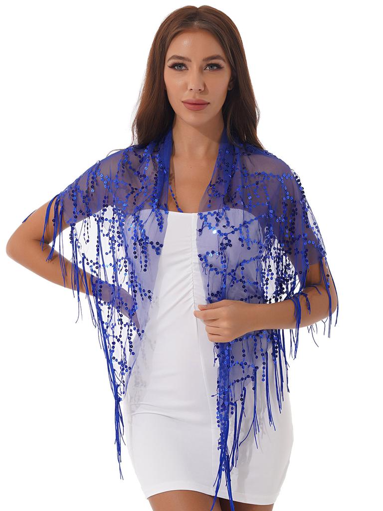 Женская прозрачная сетчатая шаль с блестками и кисточками, вечерние накидки, шарф с бахромой, Outerwar