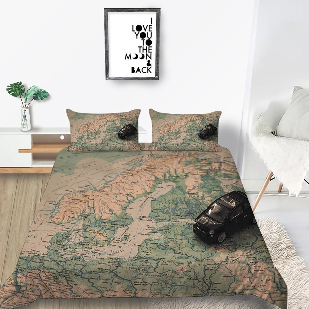 Новая мода с мультяшным принтом в виде карты, чехол для постельного белья, модный комплект чехлов, пододеяльник, домашний текстиль для мужчин и женщин, комплект постельного белья двойного размера