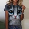 Женские топы с круглым вырезом, футболка с короткими рукавами, футболка с принтом кошки, рубашки-туники, винтажные топы