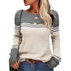 Herfst En Winter Vrouwen Crochet Temperament Commuter Tops Lange Mouwen Knit Stripe Colorblocking Ronde Hals Sweater