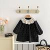 Girls Long-sleeved Korean Version Dress Autumn New Retro Style Floral Dress Children's Lace Lapel Princess Dress