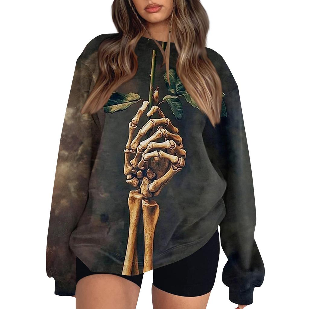 Женский модный повседневный свитшот с длинным рукавом и принтом на Хэллоуин