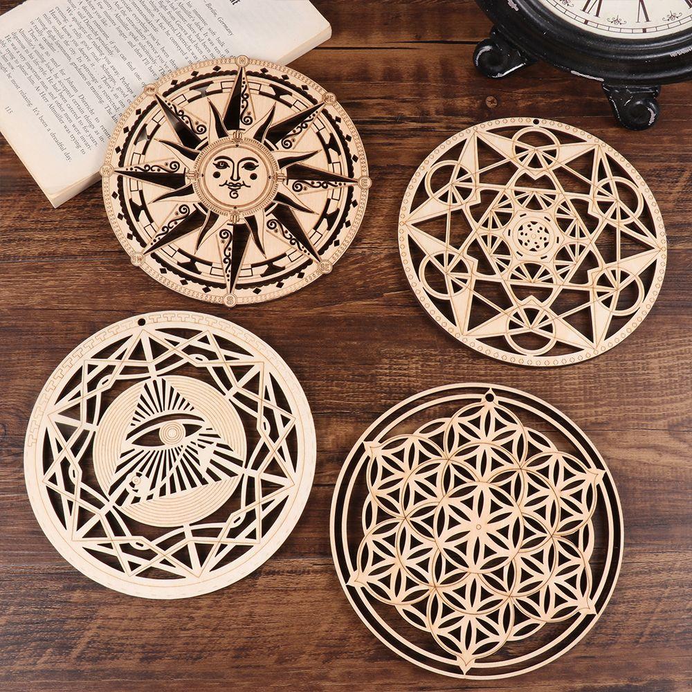 Hot Round Wood Sign Wall Decor Wooden Wall Art Sacred Geometry Hanging Artwork