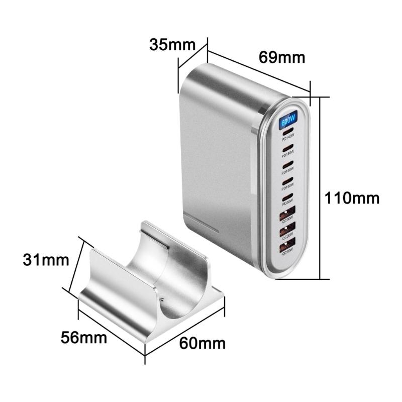 600 Вт 8-портовая станция быстрой зарядки 5 Type-C + 3 USB Настольный адаптер-база для зарядки планшетов, телефонов, ноутбуков