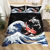 Koi Fish Duvet Cover Set Carp Tie Dye Bedding Sets Traditional Chinese Ink Art Bedspread Lotus Leaf Nature Quilt Cover Full Size
