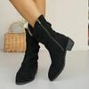 Women's Shoes 2024 New Fashion High Quality Zipper Women's Boots Winter Pointed Toe Solid Mid Calf Thick Heel Simple Roman Boots