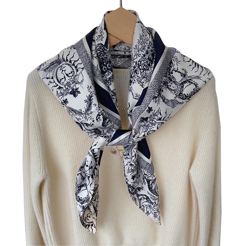 Elegant Thickened Mulberry Silk Twill Scarf/Shawl - Dual-Color Print for Women