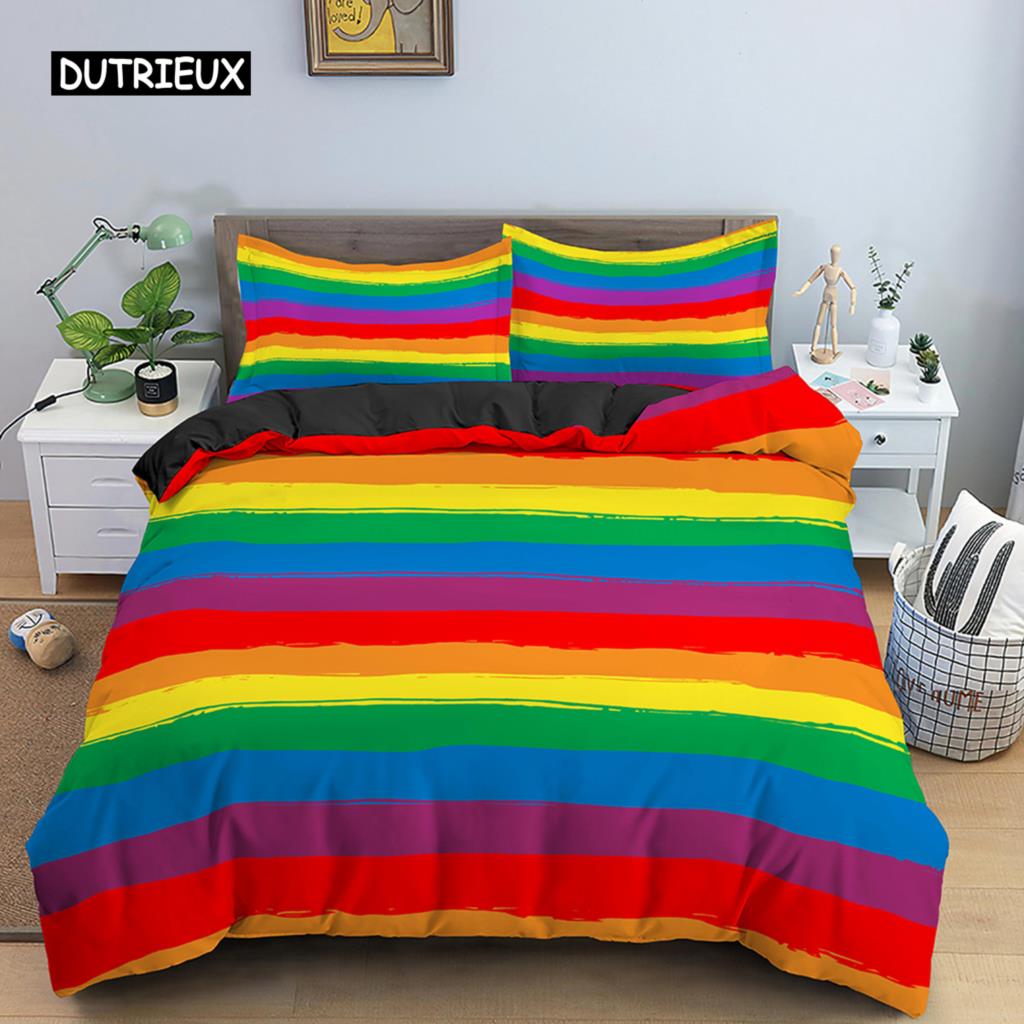 Комплект постельного белья с геометрическим принтом, разноцветный полосатый пододеяльник для детей, детское одеяло, 2/3 шт., микрофибра, домашний текстиль